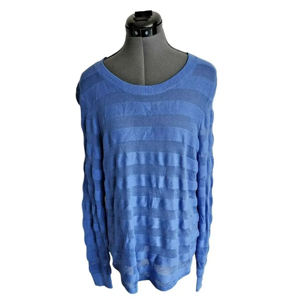 Michael Kors Oxford Blue Stripe Sheer Sweater‎ Top